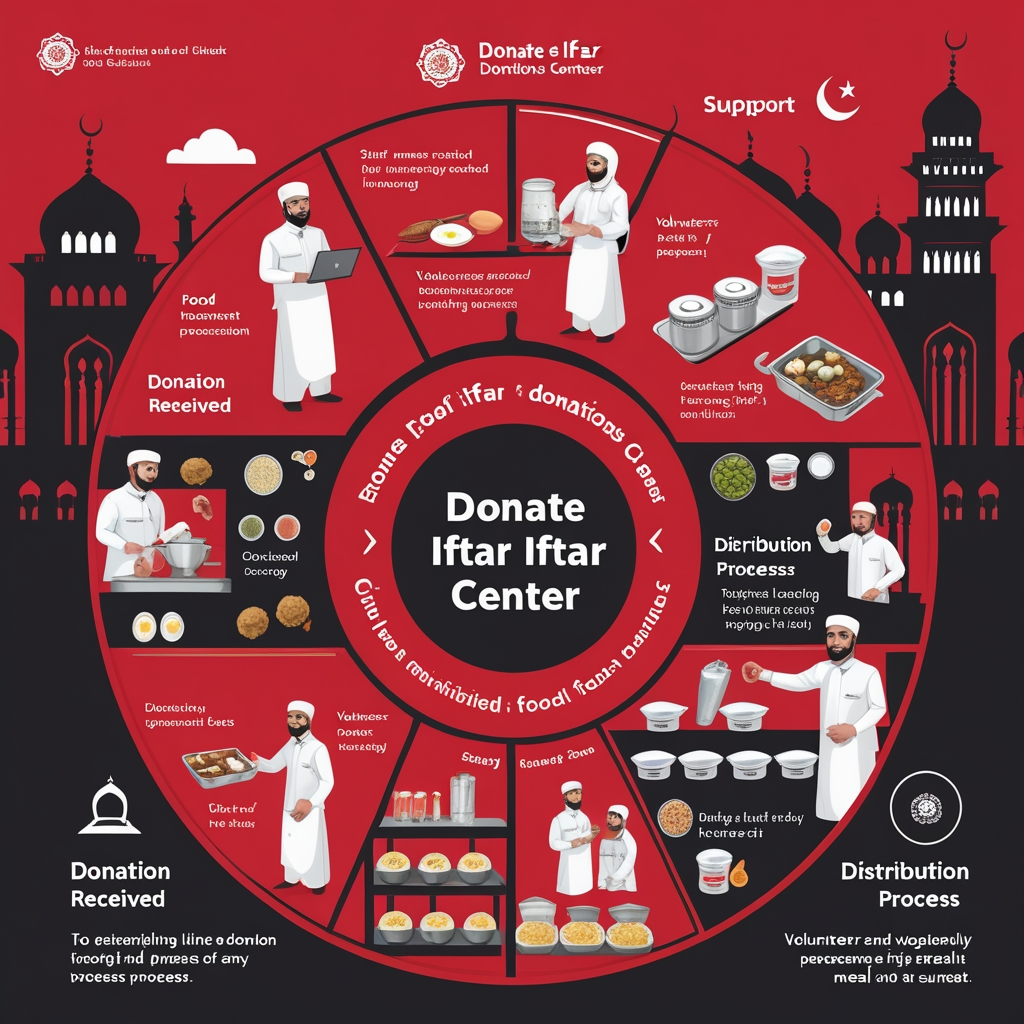 In this picture, Qurbani Centre has tried to visually represent the entire process of how Iftaar is donated during Ramadan.